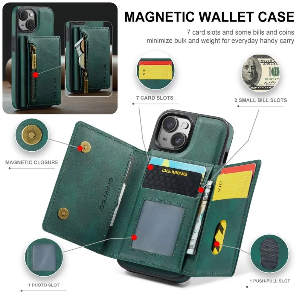 DG.MING M5 Series Magnetic 2-in-1 Wallet Leather Phone Case For iPhone 13 ProMax